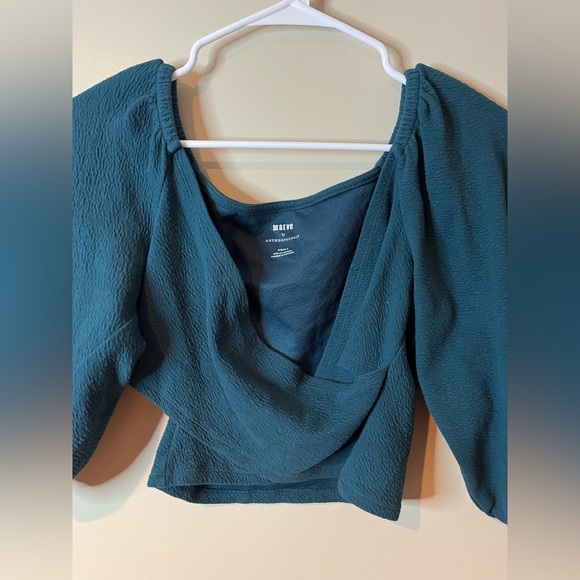 Anthropologie Maeve Teal Cross-Front Puff-Sleeve Crop Top NWOT - Picture 5 of 9